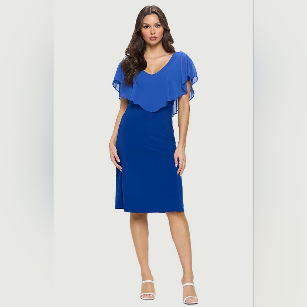 Royal Tank Dress with Ruffled Chiffon Neckline